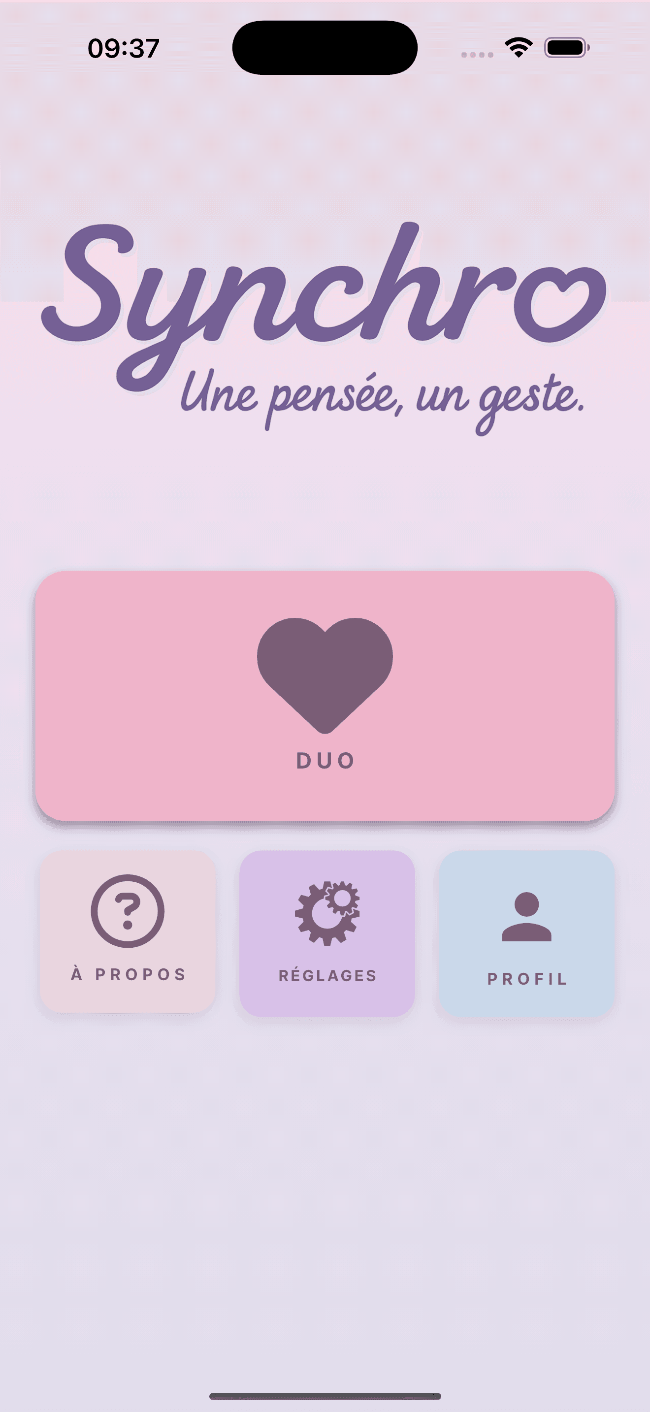 Écran d'accueil de Synchro